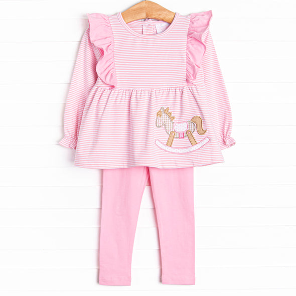 Rocking Horse Rider Applique Legging Set, Pink