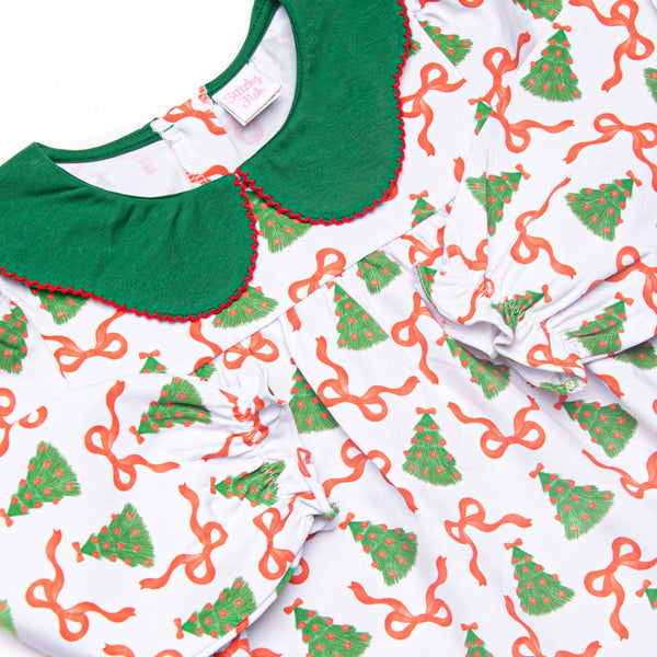 Tinsel Trees Scalloped Collar Romper, Green