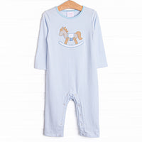 Rocking Horse Rider Applique Romper, Blue