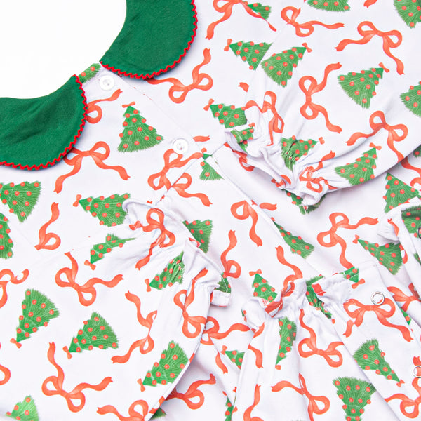 Tinsel Trees Scalloped Collar Romper, Green