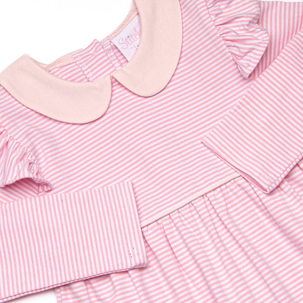 Emmaline Long Sleeve Romper, Light Pink Stripe