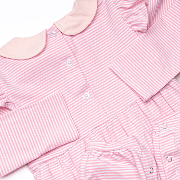 Emmaline Long Sleeve Romper, Light Pink Stripe