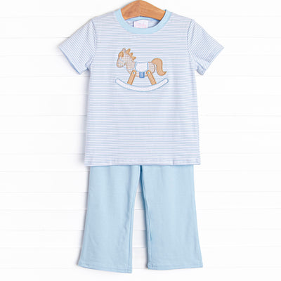 Rocking Horse Rider Applique Pant Set, Blue