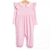 Emmaline Long Sleeve Romper, Light Pink Stripe