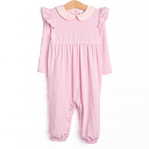 Emmaline Long Sleeve Romper, Light Pink Stripe