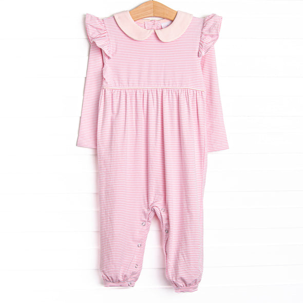 Emmaline Long Sleeve Romper, Light Pink Stripe