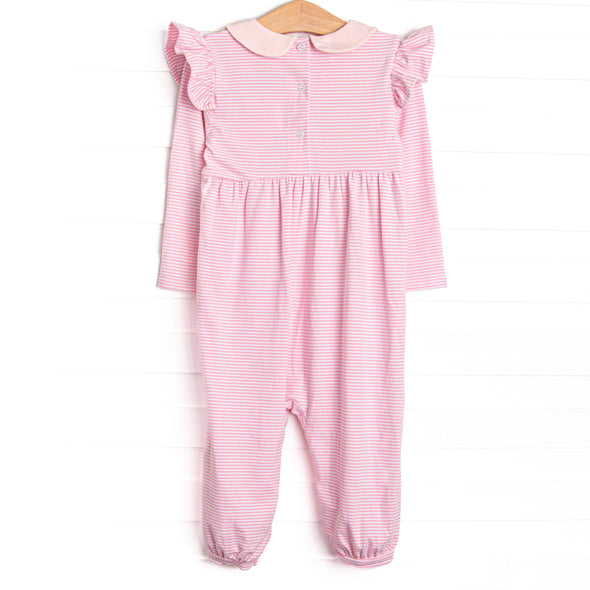 Emmaline Long Sleeve Romper, Light Pink Stripe