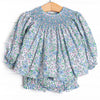 Tea Party Petals Smocked Diaper Set, Blue
