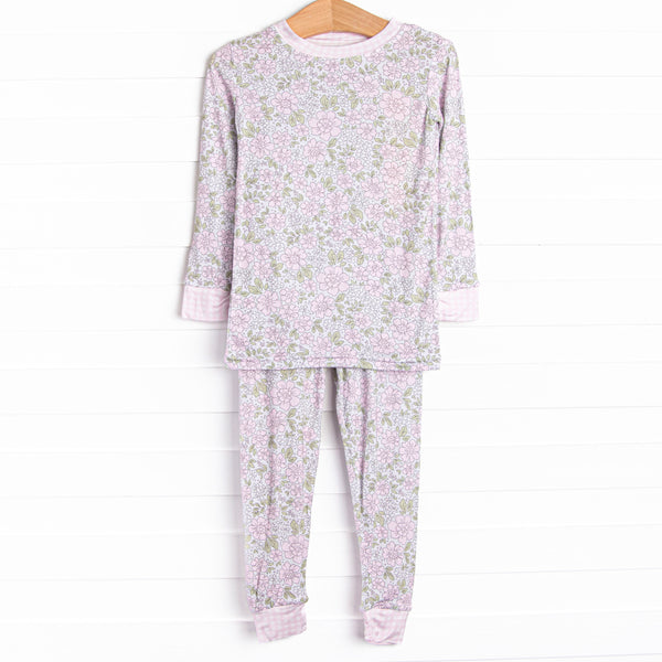 Gingham Gardenias Bamboo Pajama Set, Pink