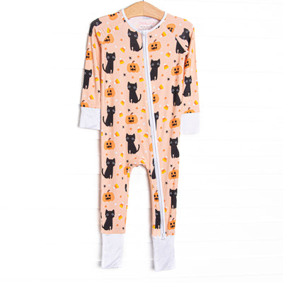 Feline Spooky Bamboo Zippy Pajama, Orange