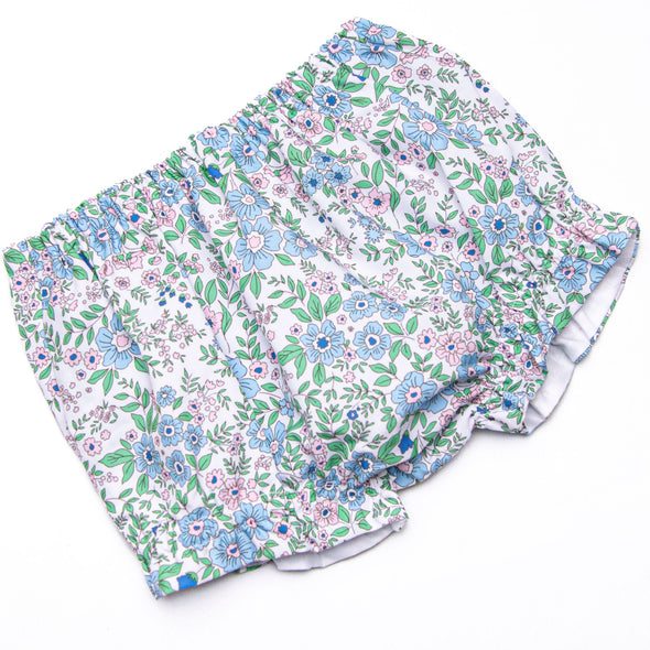 Tea Party Petals Smocked Diaper Set, Blue