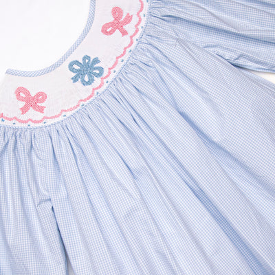 Wrapped in Ribbons Smocked Bishop Dress, Blue