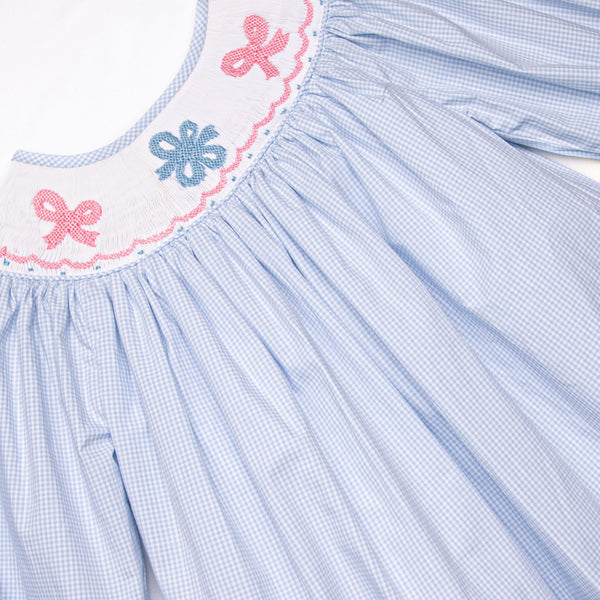 Wrapped in Ribbons Smocked Bishop Dress, Blue