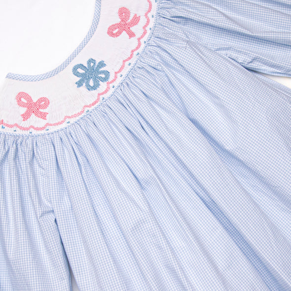 Wrapped in Ribbons Smocked Bishop Dress, Blue