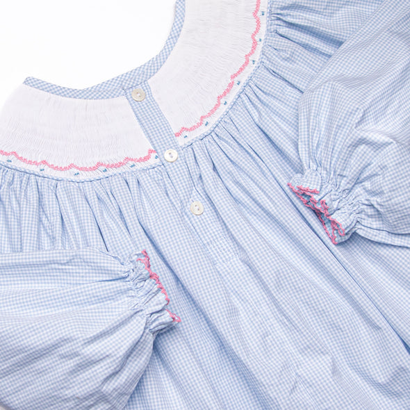 Wrapped in Ribbons Smocked Bishop Dress, Blue