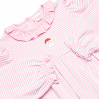 Santa Claus Pima Embroidered Ruffle Neck Bubble, Pink