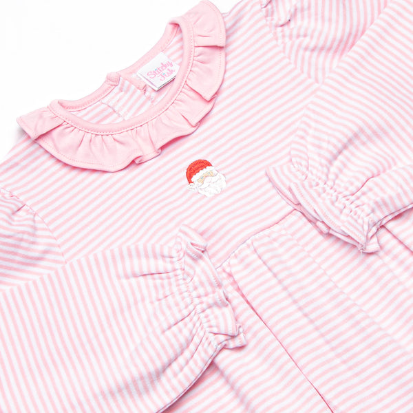 Santa Claus Pima Embroidered Ruffle Neck Bubble, Pink