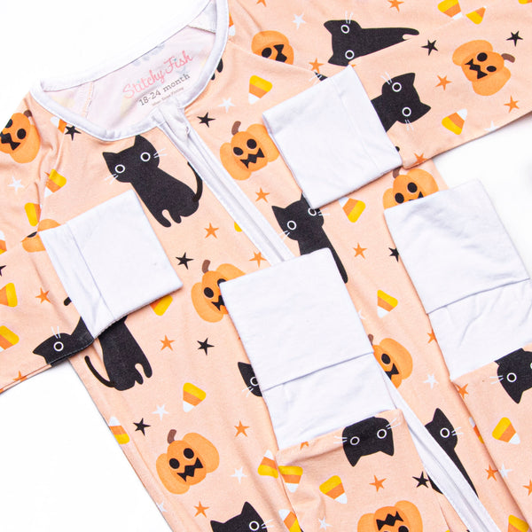 Feline Spooky Bamboo Zippy Pajama, Orange