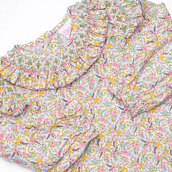Blooming Bushes Smocked Diaper Set, Green