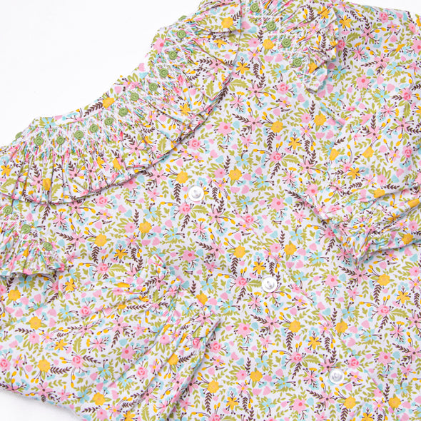 Blooming Bushes Smocked Diaper Set, Green