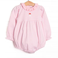 This precious bubble features pink stripes, a Santa Claus embroidery, and the softest Pima cotton.