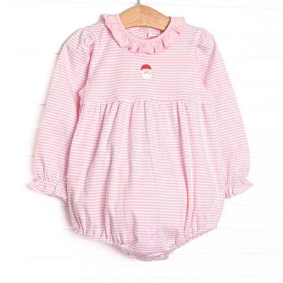 This precious bubble features pink stripes, a Santa Claus embroidery, and the softest Pima cotton.