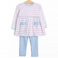 Raspberry Stripes Legging Set, Blue