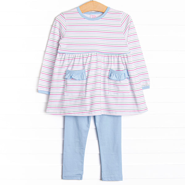 Raspberry Stripes Legging Set, Blue