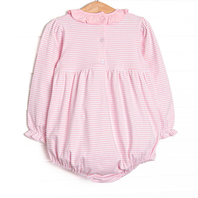 Santa Claus Pima Embroidered Ruffle Neck Bubble, Pink