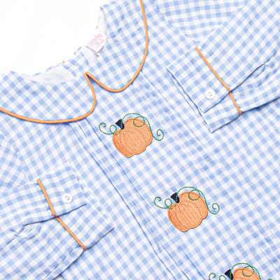 Autumn Days Embroidered Long Sleeve Short Set, Blue