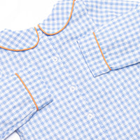 Autumn Days Embroidered Long Sleeve Short Set, Blue