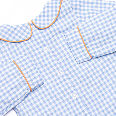 Autumn Days Embroidered Long Sleeve Short Set, Blue