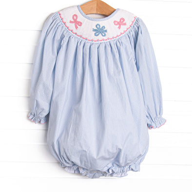 Wrapped in Ribbons Smocked Bubble, Blue