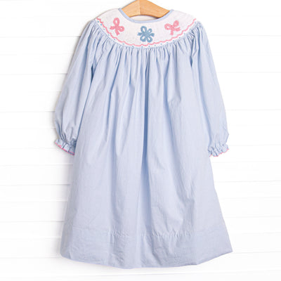 Wrapped in Ribbons Smocked Bishop Dress, Blue