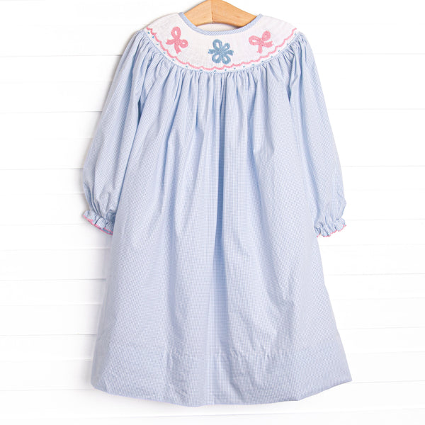 Wrapped in Ribbons Smocked Bishop Dress, Blue