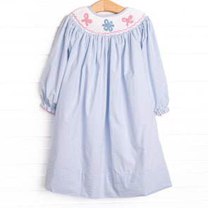 Wrapped in Ribbons Smocked Bishop Dress, Blue