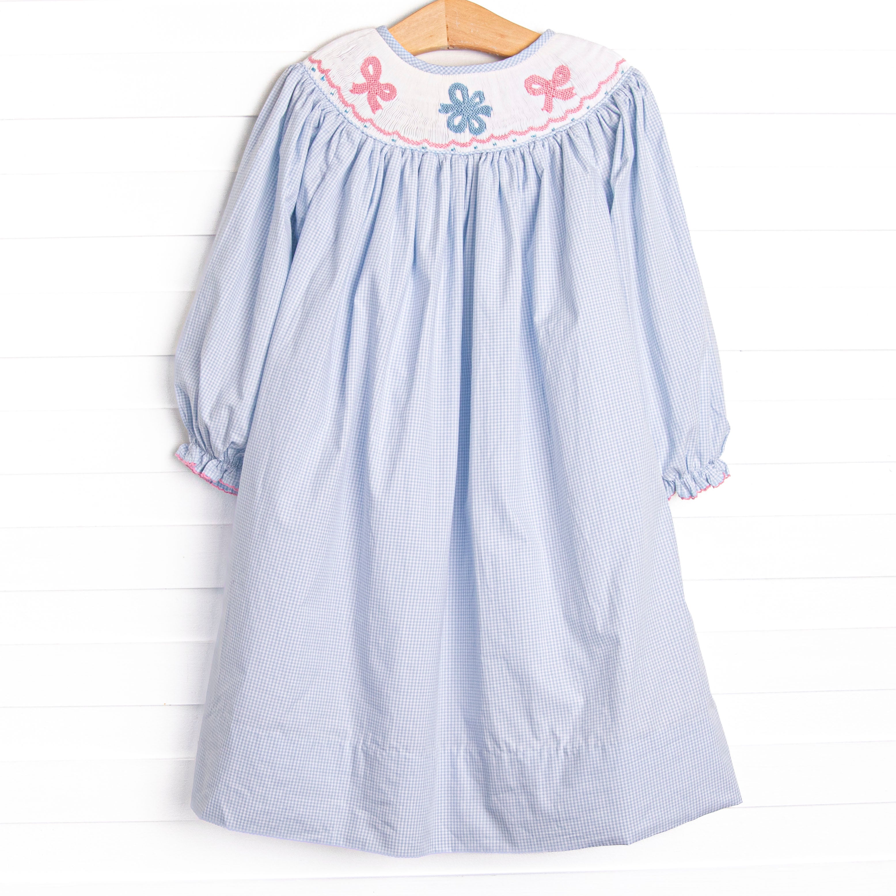 Wrapped in Ribbons Smocked Bishop Dress, Blue Stitchy Fish Wrapped in Ribbons Smocked Bishop Dress, Blue Stitchy Fish