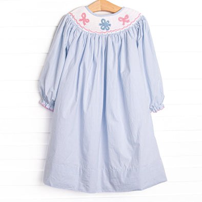 Wrapped in Ribbons Smocked Bishop Dress, Blue
