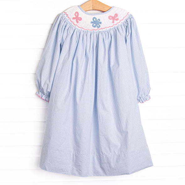 Wrapped in Ribbons Smocked Bishop Dress, Blue