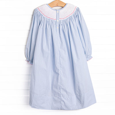 Wrapped in Ribbons Smocked Bishop Dress, Blue