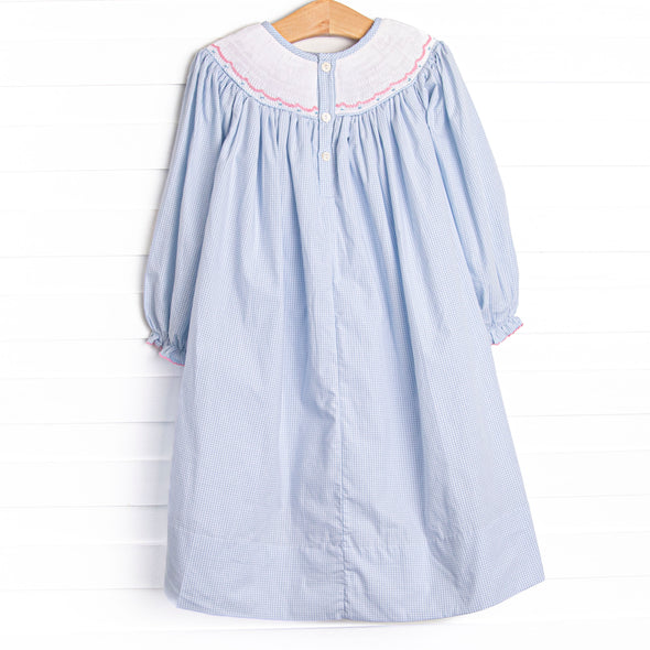 Wrapped in Ribbons Smocked Bishop Dress, Blue