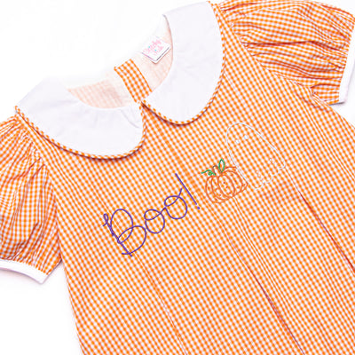 Boo! Embroidered Dress, Orange