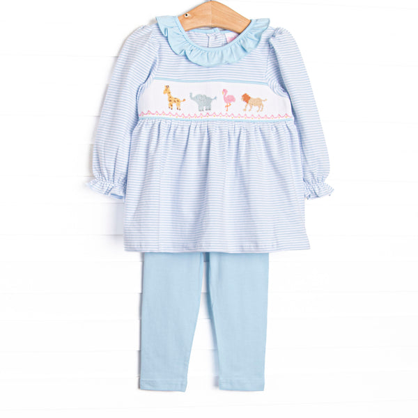 Jungle Jive Smocked Legging Set, Blue
