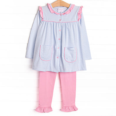 Everyday Play Ruffle Legging Set, Pink and Blue Stripe