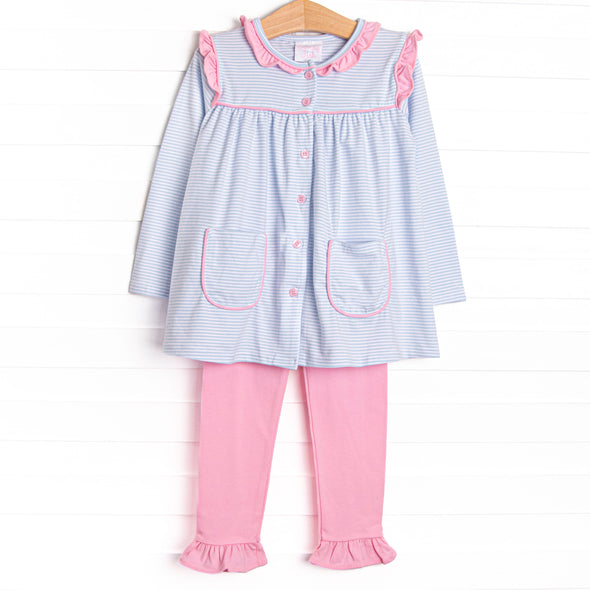 Everyday Play Ruffle Legging Set, Pink and Blue Stripe