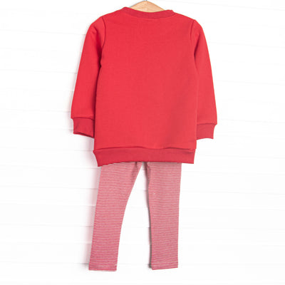 Collectible Christmas Embroidered Sweatshirt Legging Set, Red