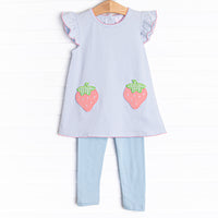 Pocketful of Berries Applique Legging Set, Blue