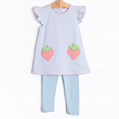 Pocketful of Berries Applique Legging Set, Blue