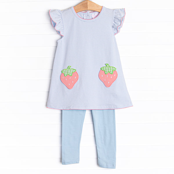 Pocketful of Berries Applique Legging Set, Blue
