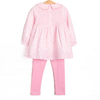 Delightful Days Elastic Smocked Scalloped Collar Legging Set, Pink